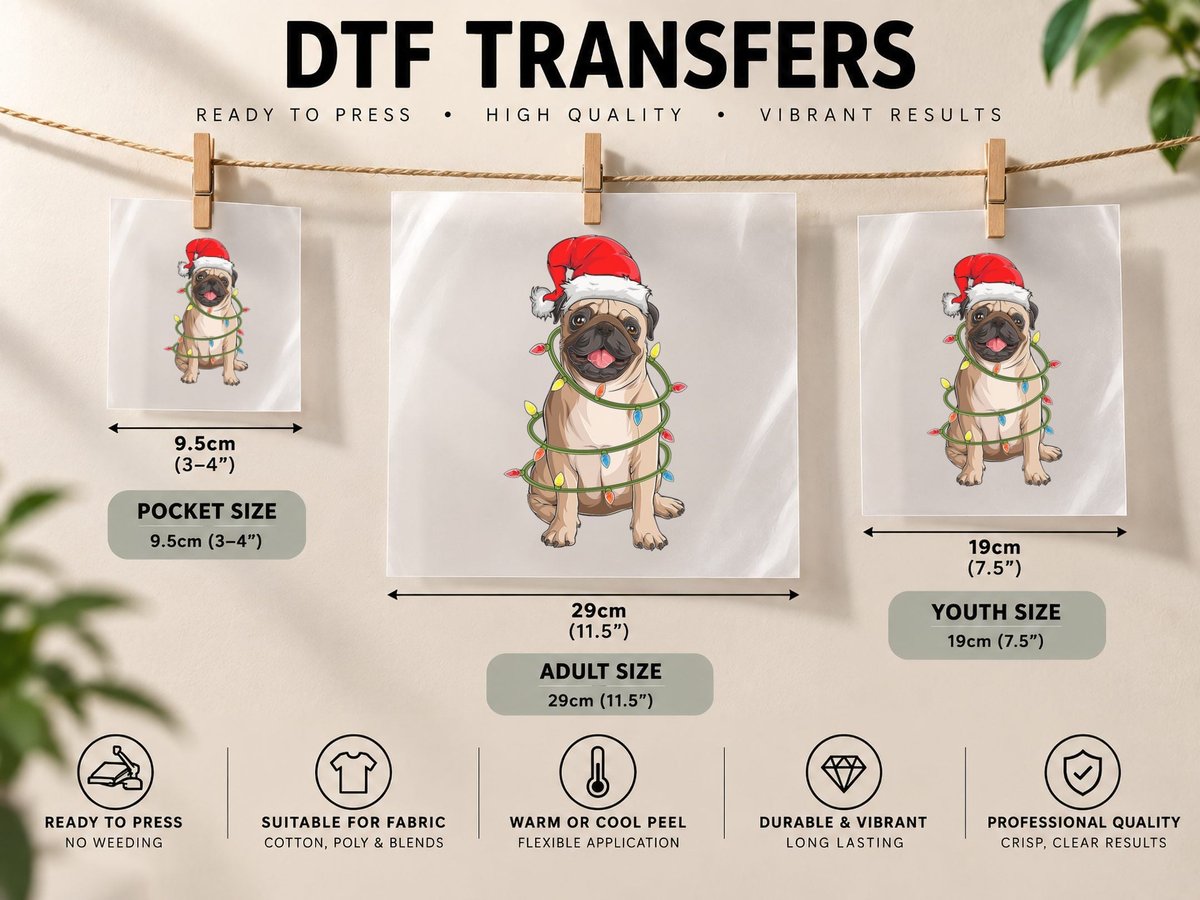 Christmas Dog, Christmas Pug Pajama Men Women DTF Transfer Iron On
