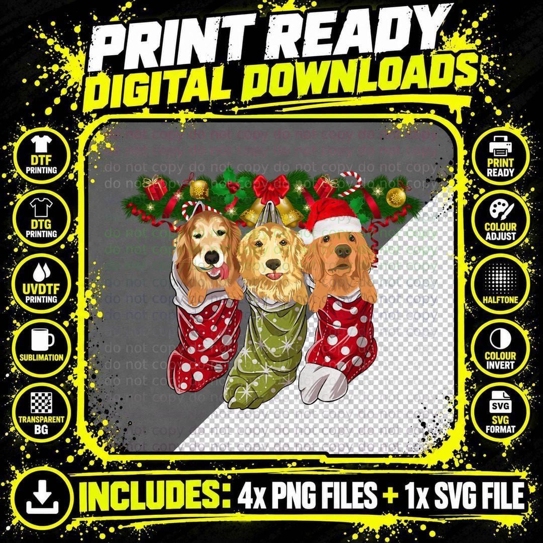 Christmas Dogs in Stockings T-Shirt Png SVG Digital Bundle