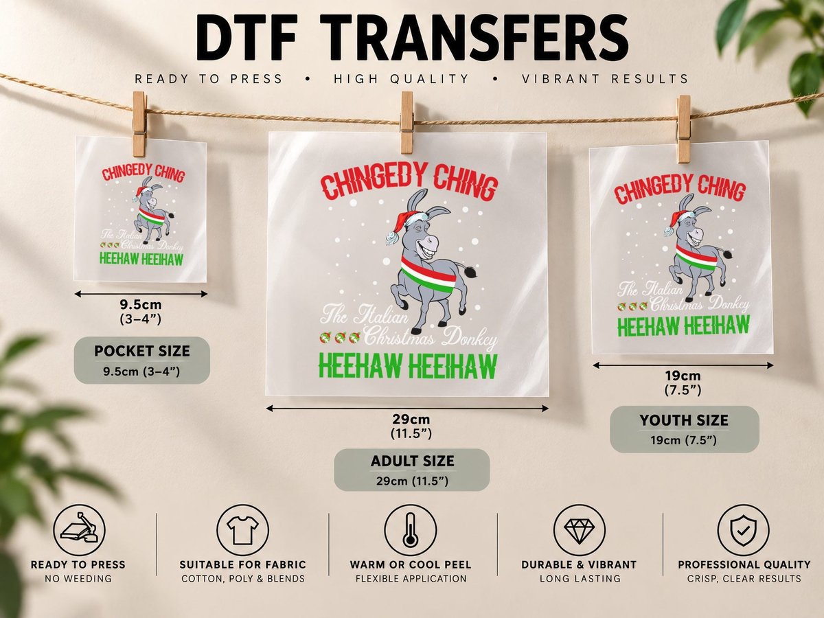 Christmas Donkey Italian Xmas Gifts for Men Women DTF Transfer Iron On