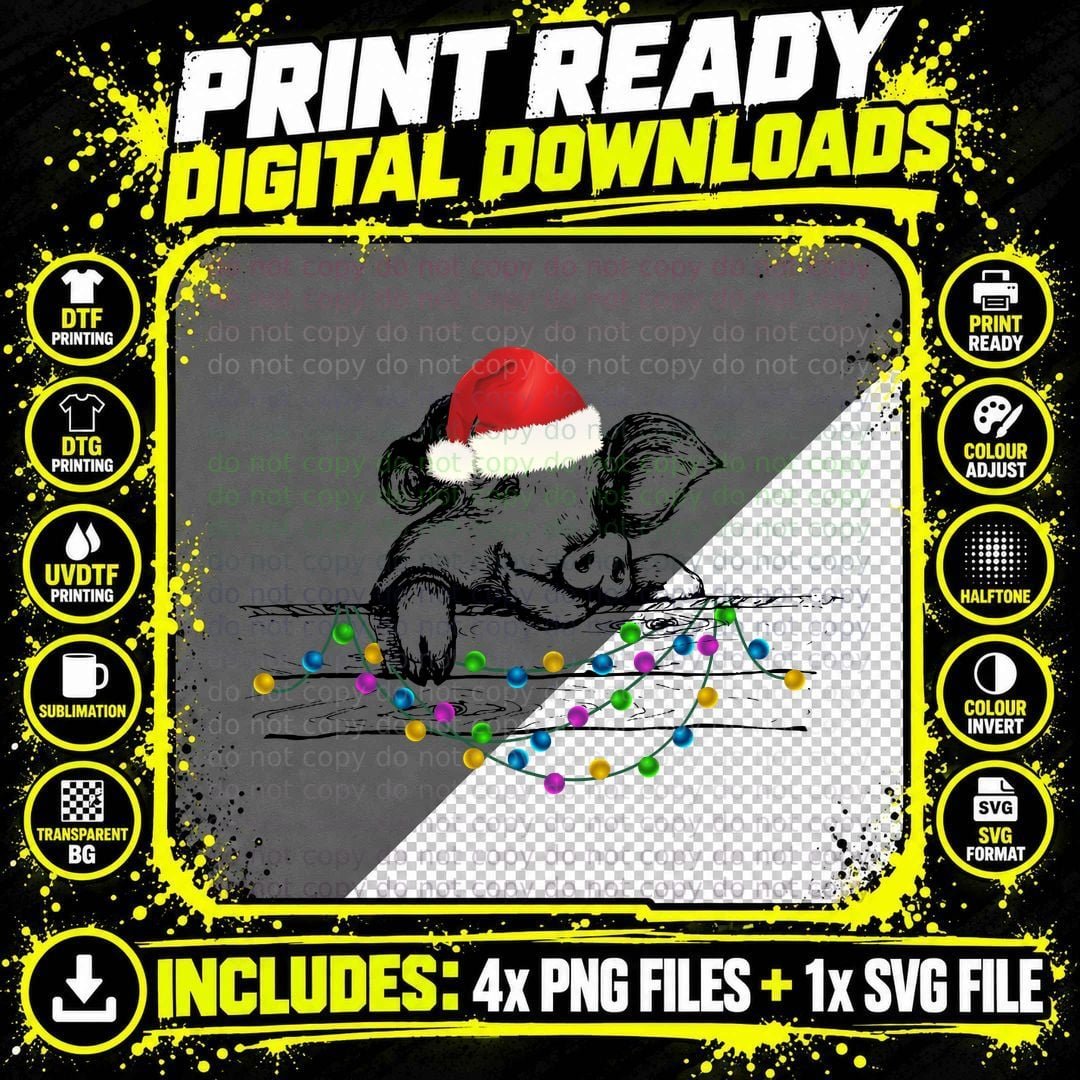 Christmas Elephant with Lights T-Shirt Png SVG Digital Bundle