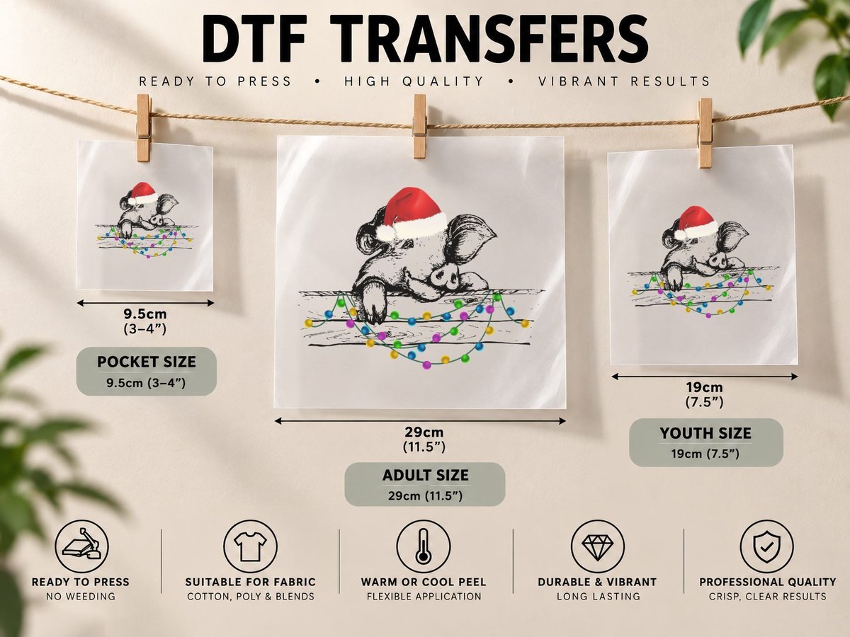 Christmas Elephant with Lights, Festive Holiday Style DTF Transfer Iron On