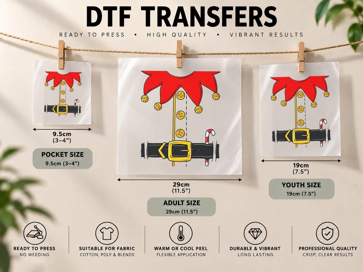 Christmas Elf Costume Funny Xmas Holiday DTF Transfer Iron On