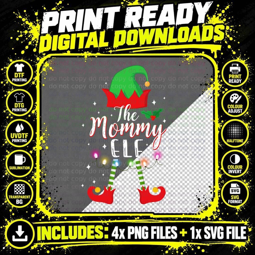 Christmas Elf Mommy T-Shirt, Festive Holiday Theme Png SVG Digital Bundle