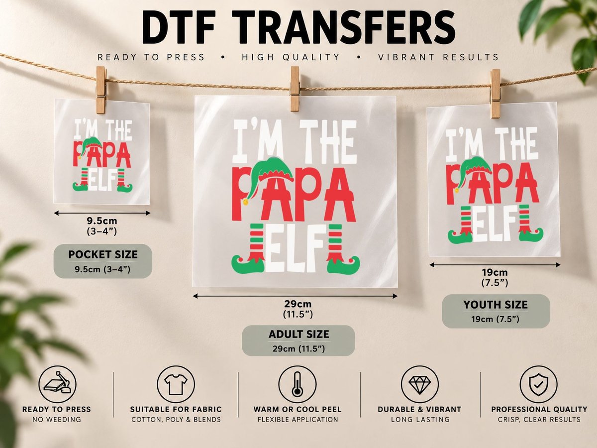 Christmas Elf PAPA, Holiday Theme, Family Gift Idea DTF Transfer Iron On
