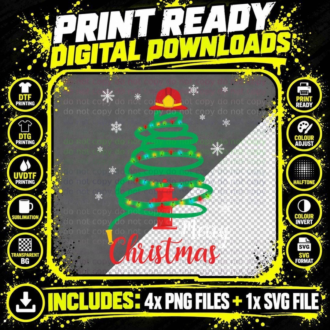 Christmas Fire Hydrant T-Shirt, Holiday Tree Design Png SVG Digital Bundle