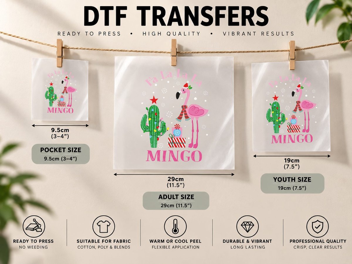 Christmas Flamingo Cactus, Festive Holiday Print, Pet Lover DTF Transfer Iron On