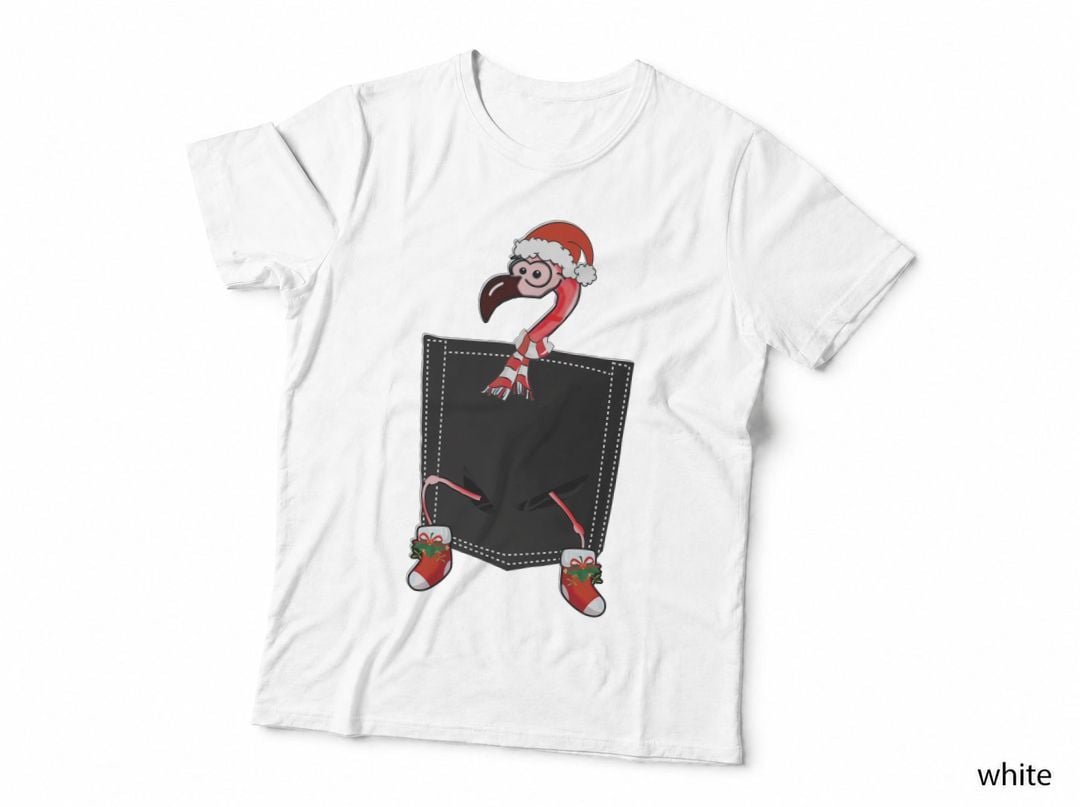 Christmas Flamingo Santa Hat T-Shirt, Festive Holiday Style