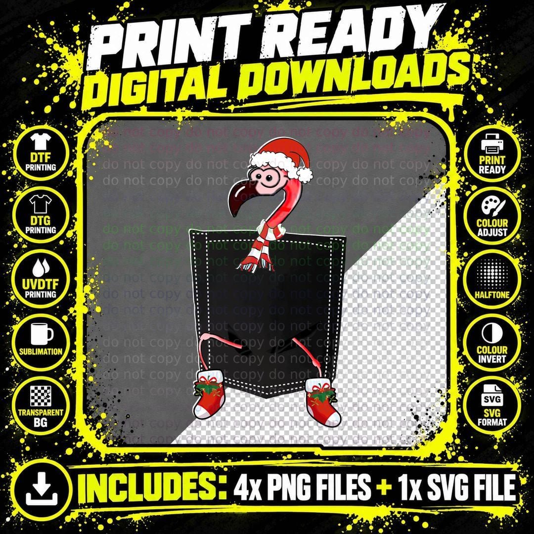 Christmas Flamingo Santa Hat T-Shirt Png SVG Digital Bundle