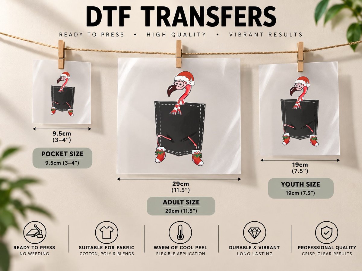 Christmas Flamingo Santa Hat, Festive Holiday Style DTF Transfer Iron On