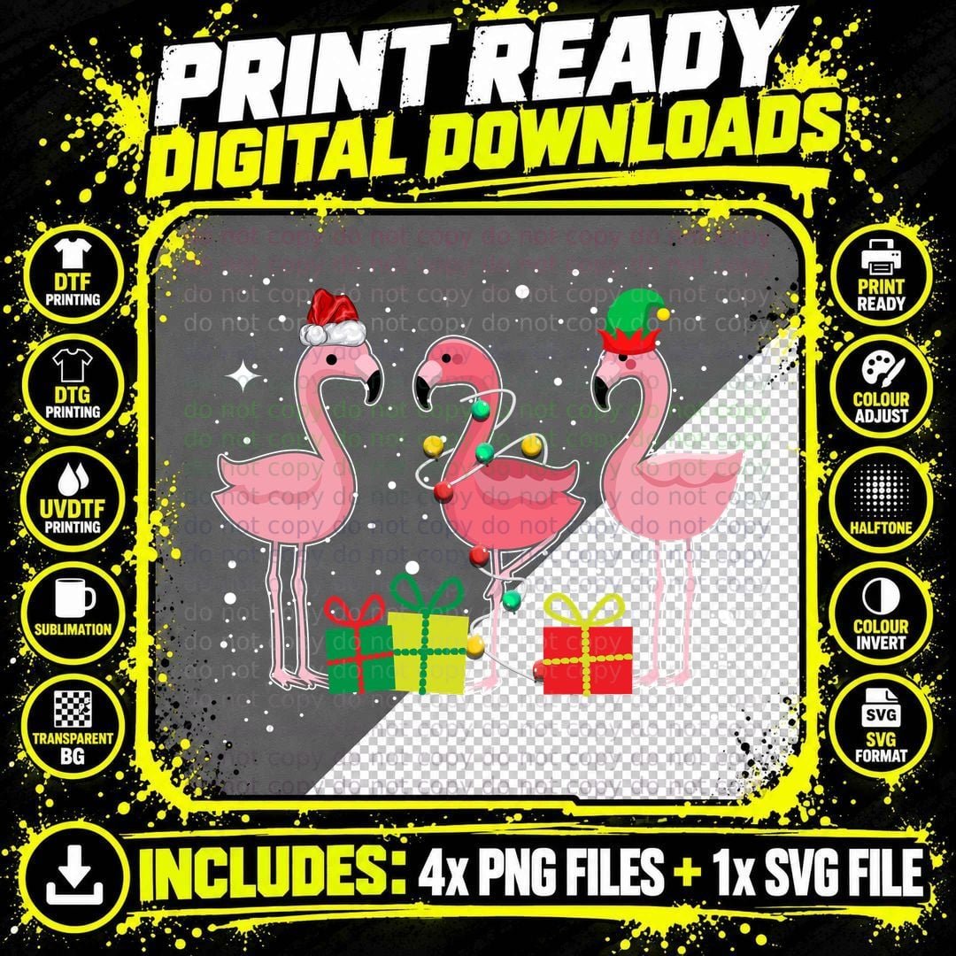 Christmas Flamingo T-Shirt, Festive Holiday Print Png SVG Digital Bundle