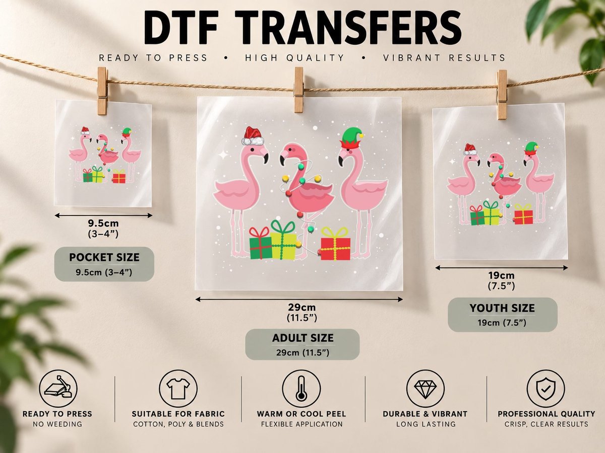 Christmas Flamingo, Festive Holiday Print, Christmas Vibes DTF Transfer Iron On
