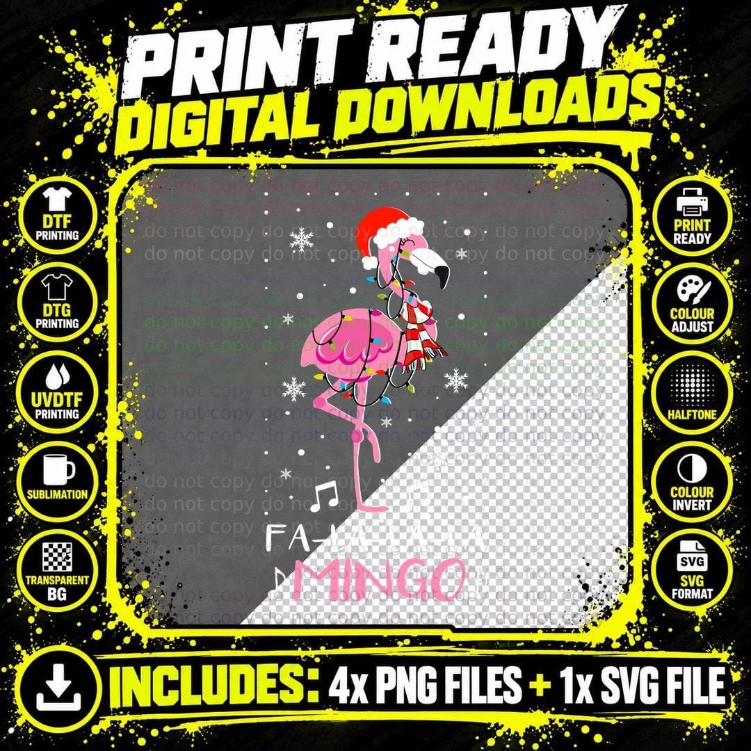 Christmas Flamingo T-Shirt, Festive Holiday Print Png SVG Digital Bundle