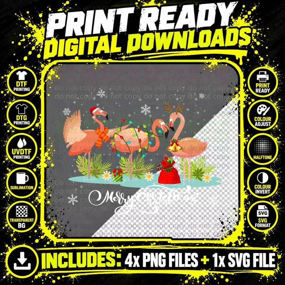 Christmas Flamingo T-Shirt, Festive Holiday Print Png SVG Digital Bundle