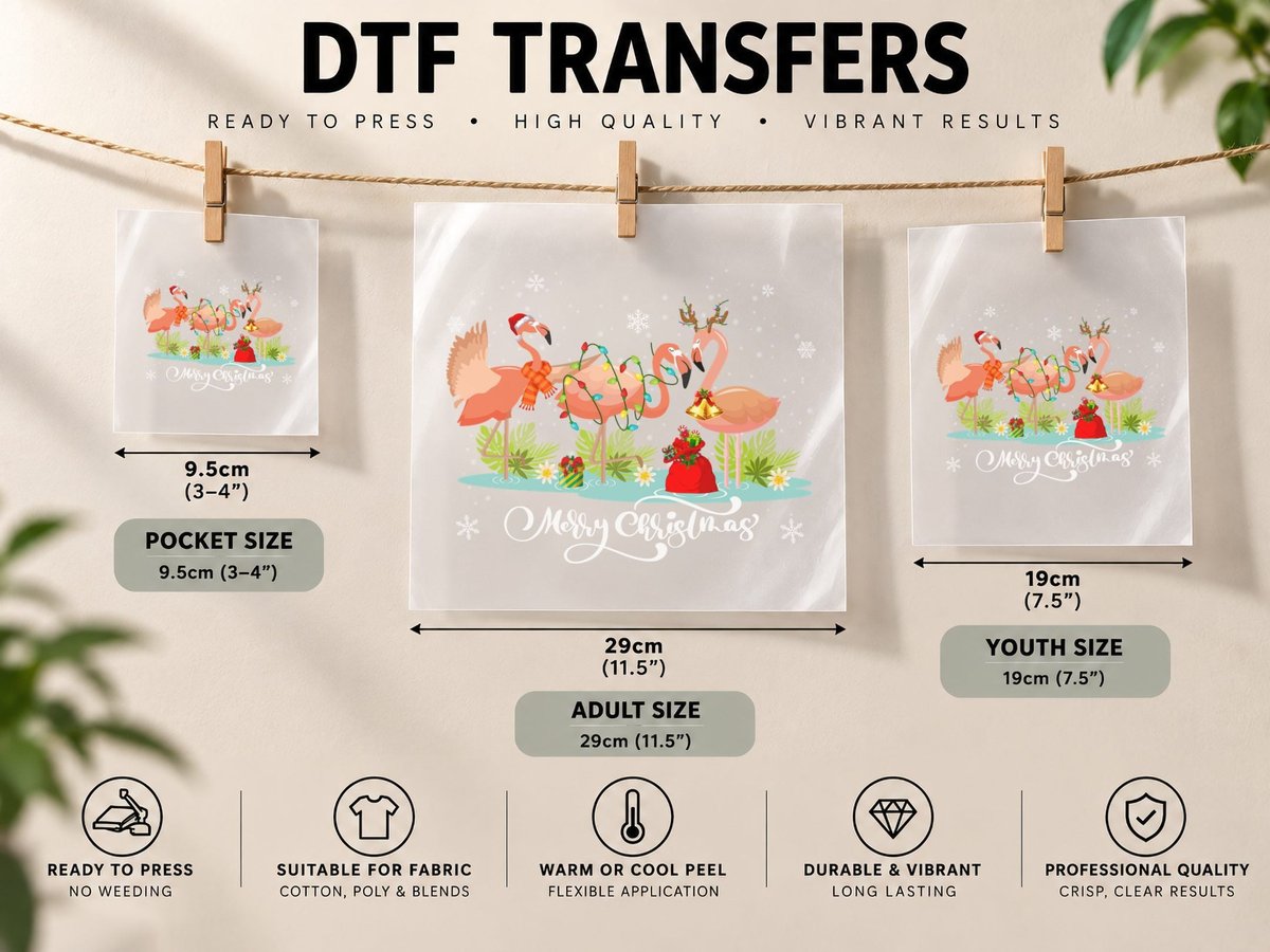 Christmas Flamingo, Festive Holiday Print DTF Transfer Iron On