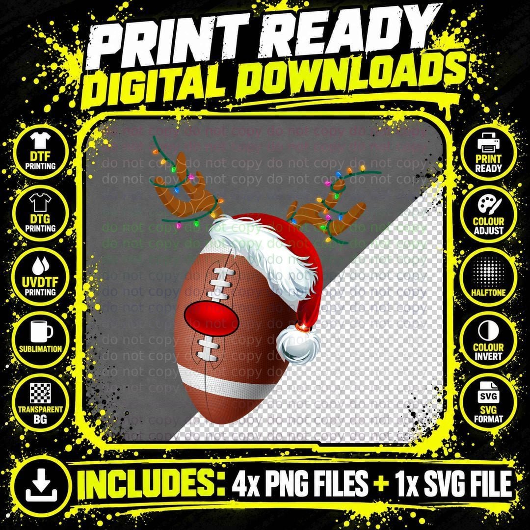 Christmas Football Reindeer T-Shirt Png SVG Digital Bundle