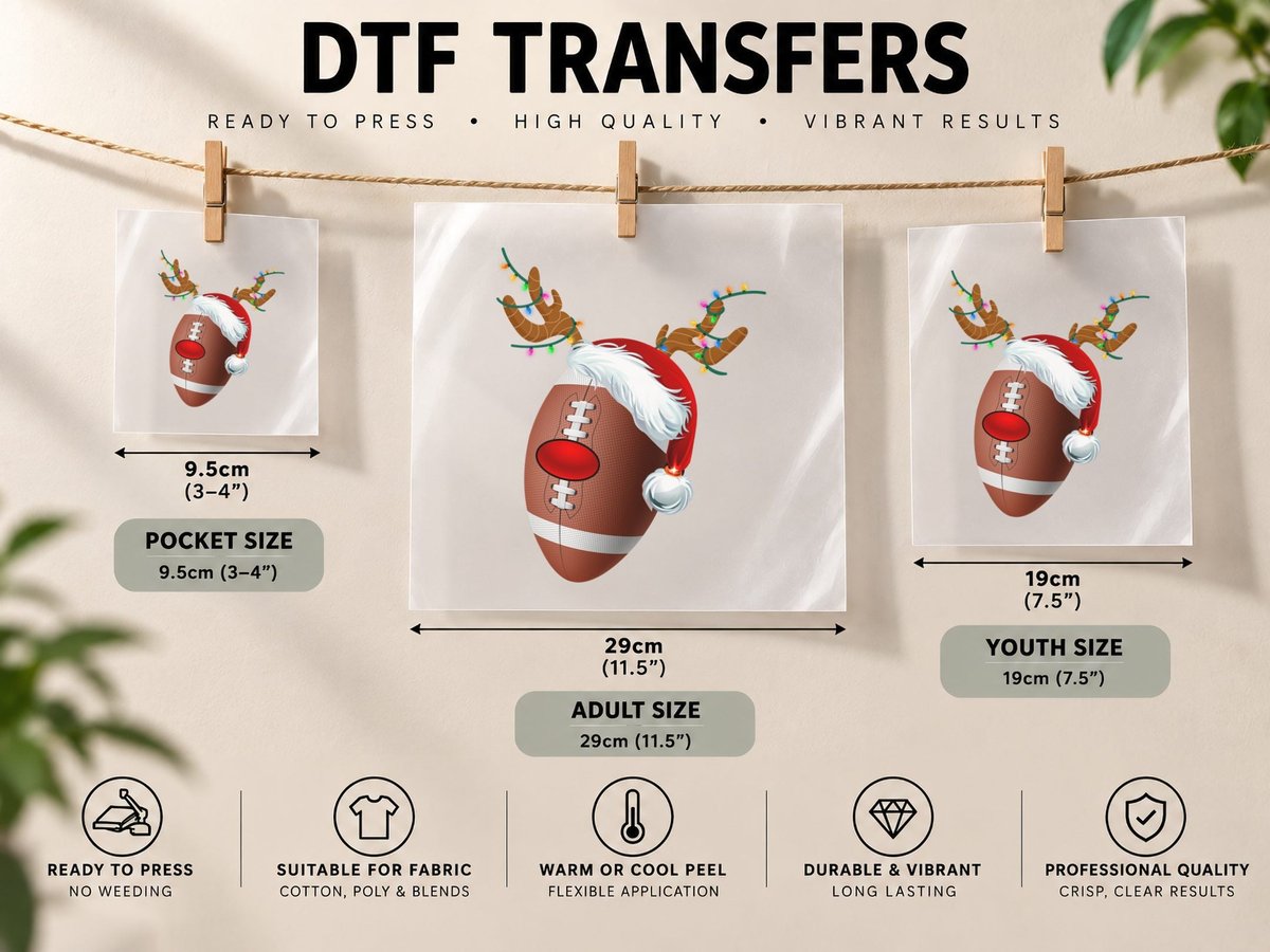 Christmas Football Reindeer, Festive Sports, Holiday Cheer DTF Transfer Iron On