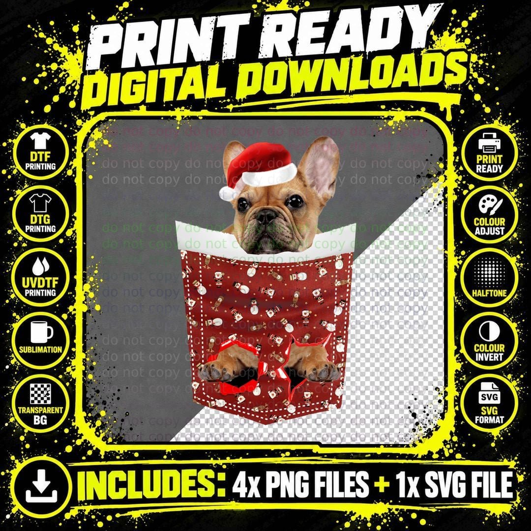 Christmas French Bulldog T-Shirt, Festive Pet Print Png SVG Digital Bundle
