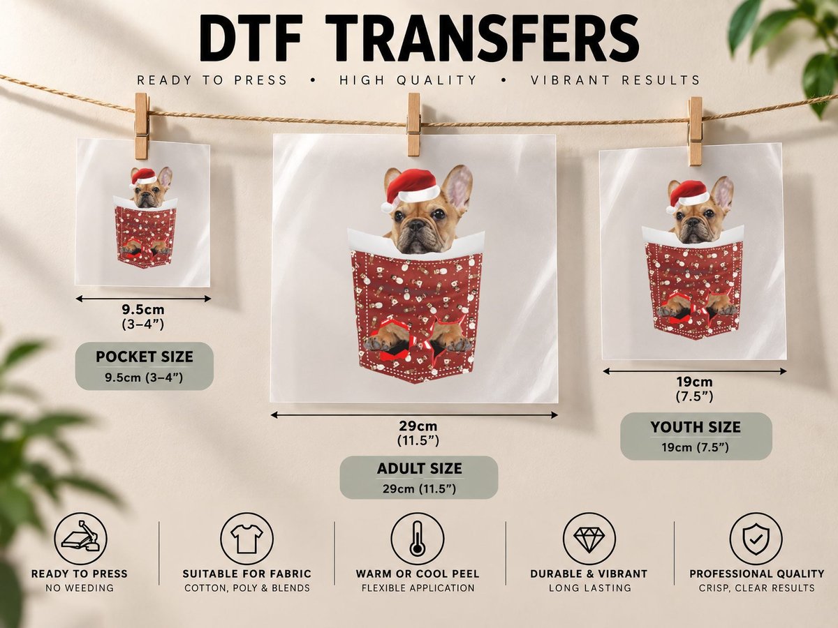 Christmas French Bulldog, Festive Pet Print DTF Transfer Iron On