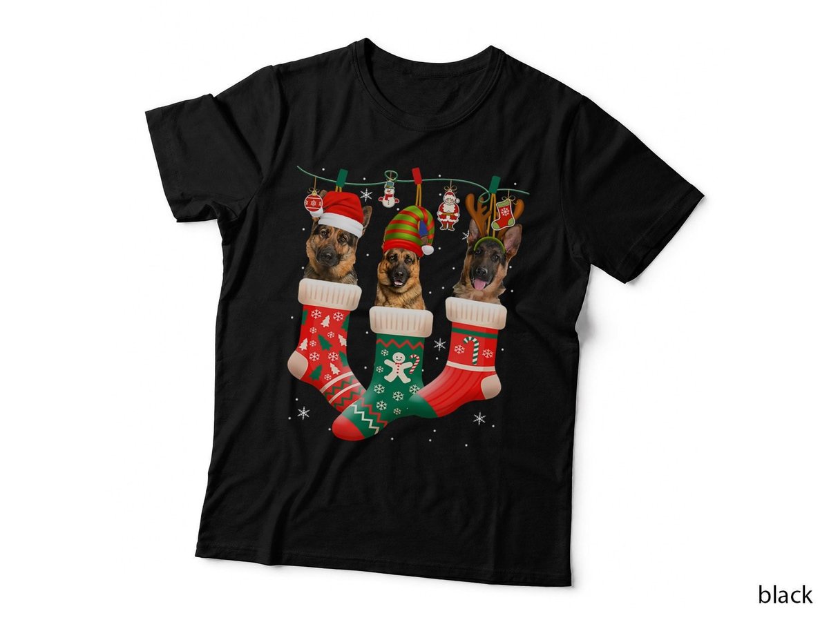 Christmas German Shepherd Sock Xmas Reindeer Santa ELF Dog T-Shirt