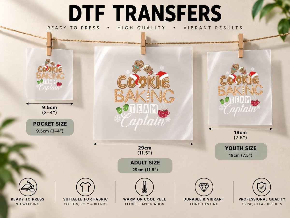 Christmas Gingerbread Cookie Baking, Festive Holiday Style DTF Transfer Iron On