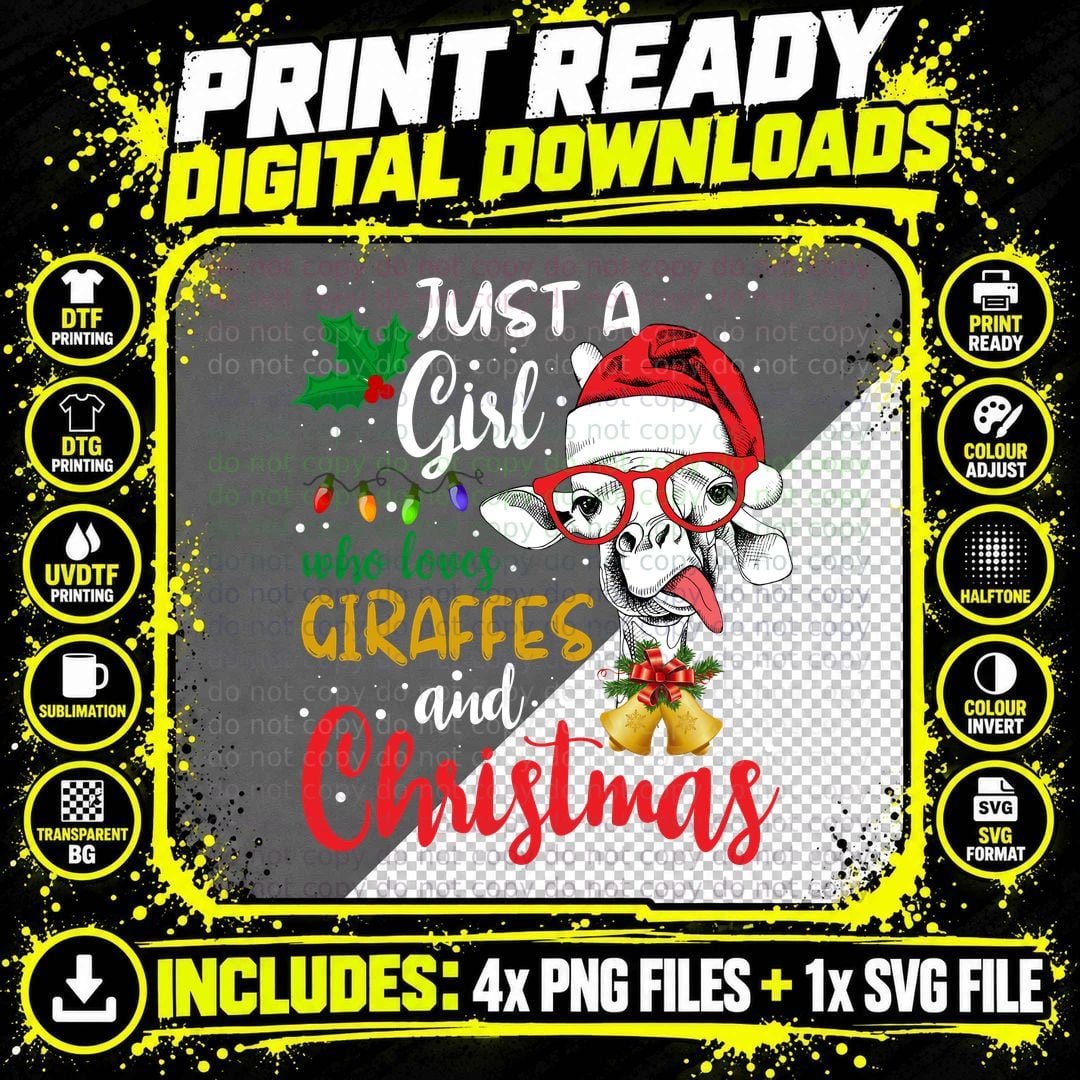 Christmas Giraffe T-Shirt, Festive Animal Print Png SVG Digital Bundle