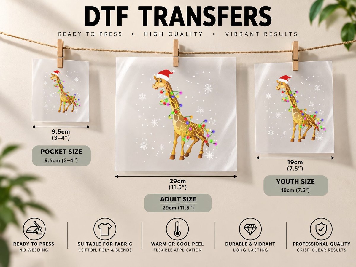 Christmas Giraffe, Festive Holiday Print, Pet Lover DTF Transfer Iron On