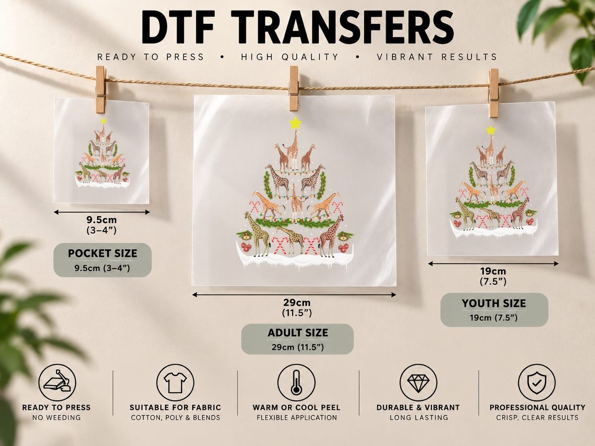 Christmas Giraffe Tree, Festive Wildlife Print DTF Transfer Iron On