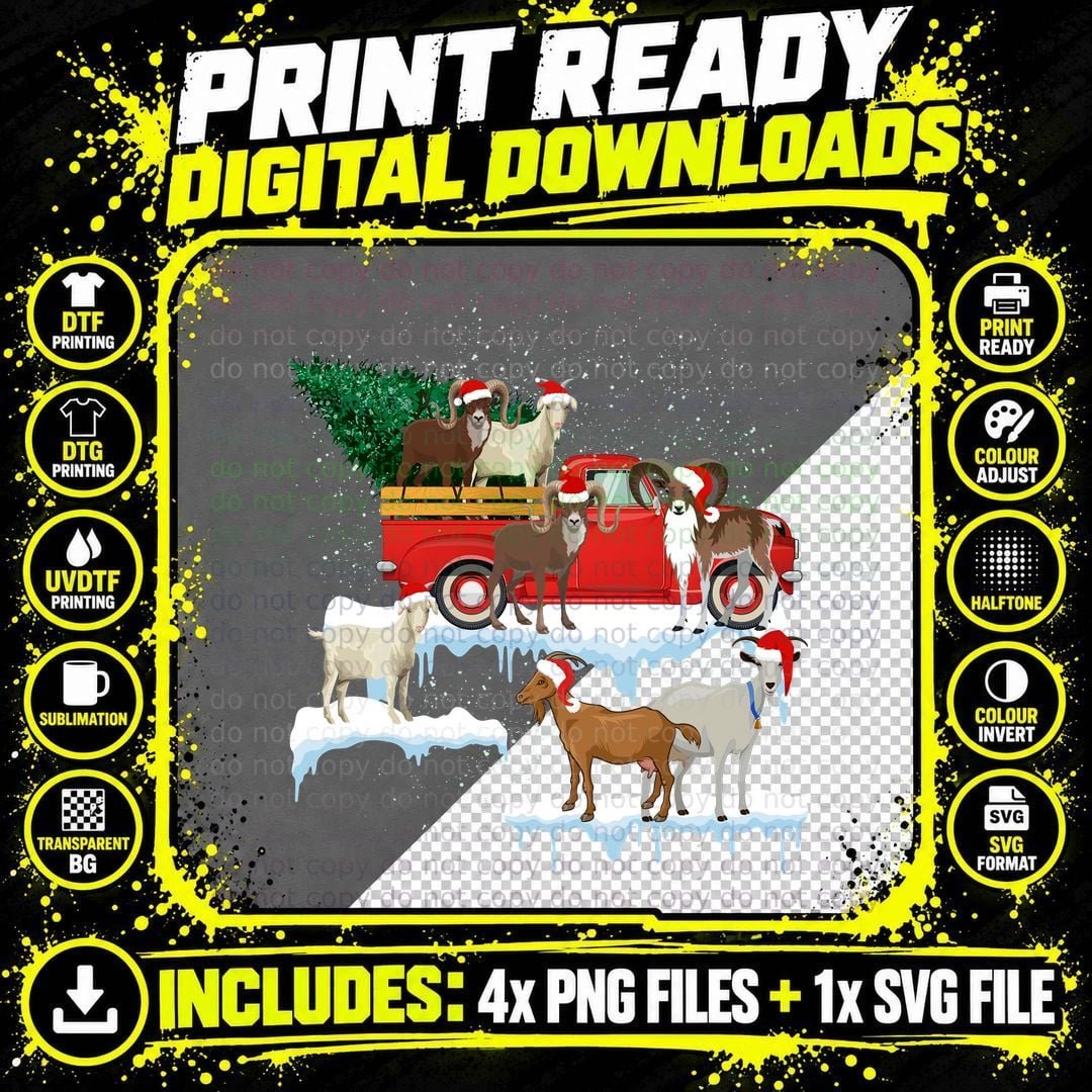 Christmas Goat Family T-Shirt, Festive Farm Scene Png SVG Digital Bundle