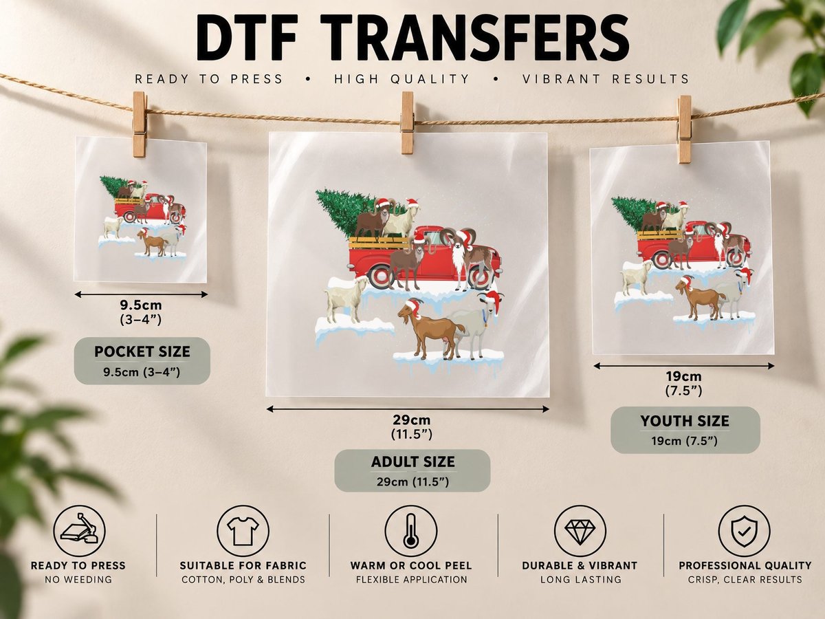 Christmas Goat Family, Festive Farm Scene, Pet Lover DTF Transfer Iron On