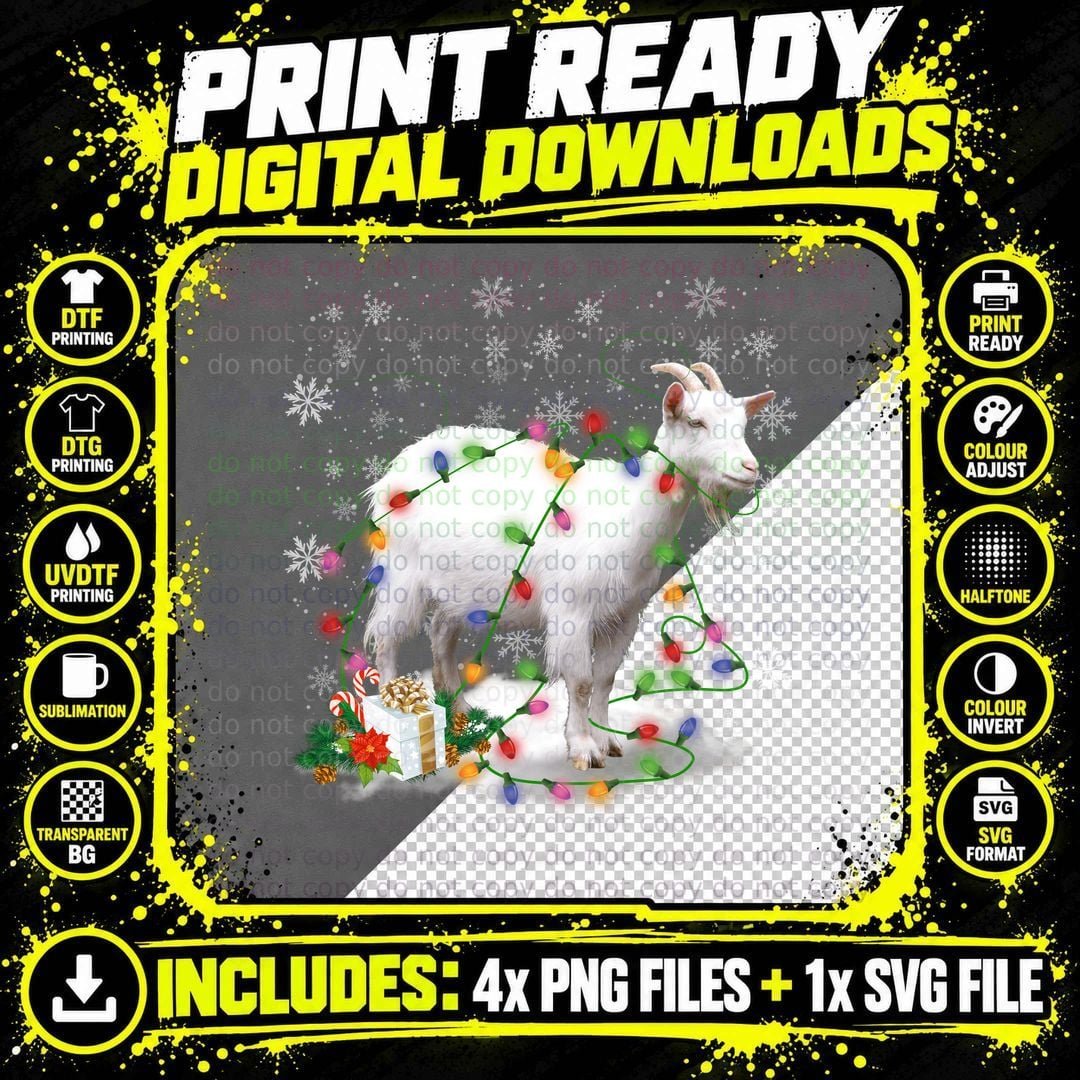 Christmas Goat with Lights T-Shirt Png SVG Digital Bundle
