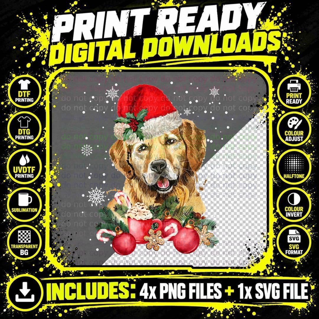 Christmas Golden Retriever T-Shirt, Festive Pet Design Png SVG Digital Bundle