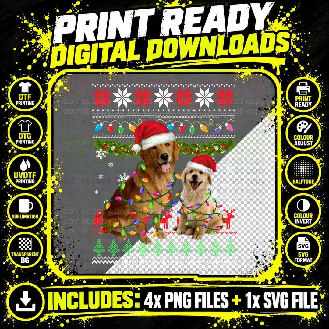 Christmas Golden Retriever T-Shirt Png SVG Digital Bundle