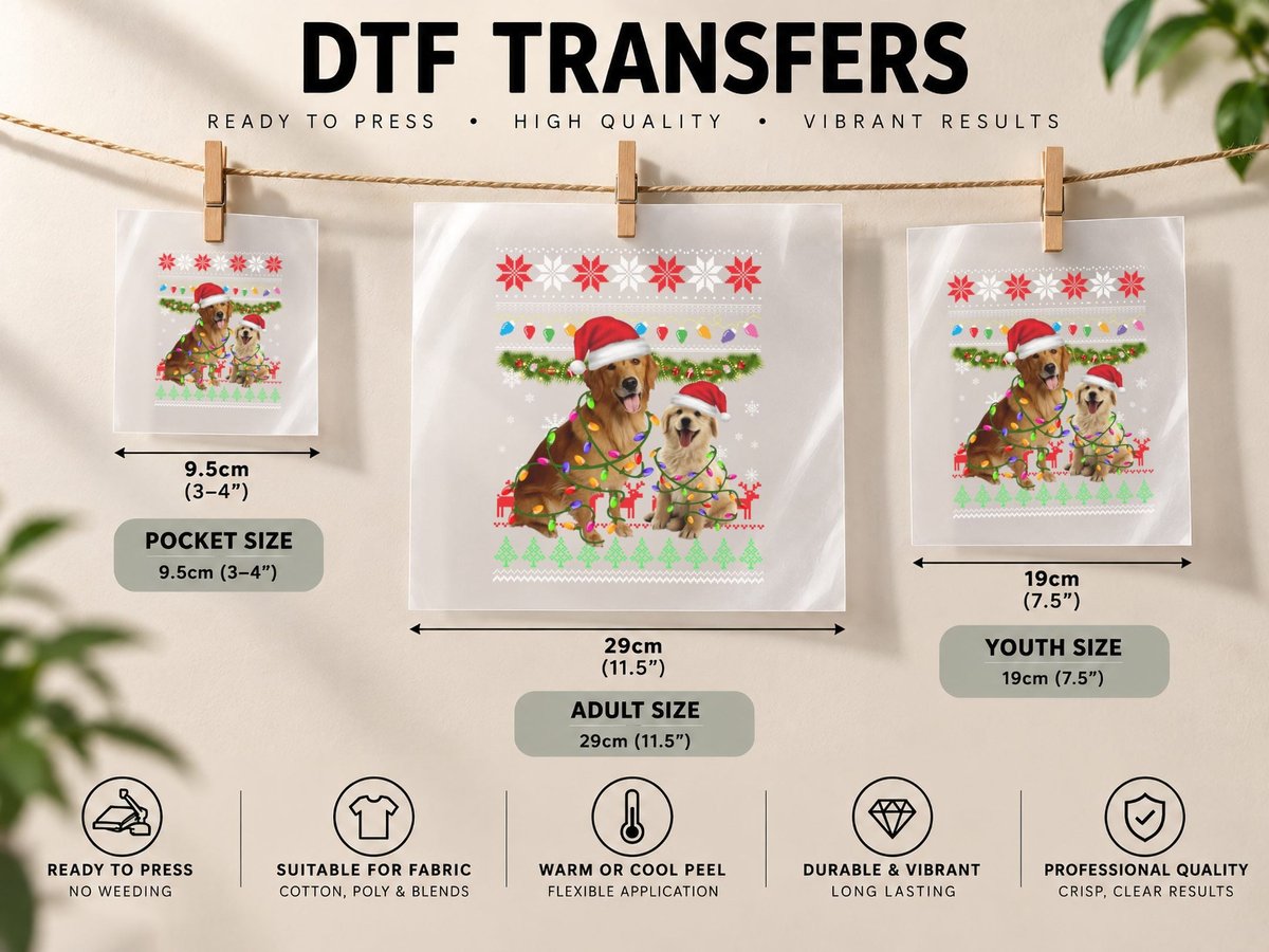 Christmas Golden Retriever, Festive Pet Lover DTF Transfer Iron On