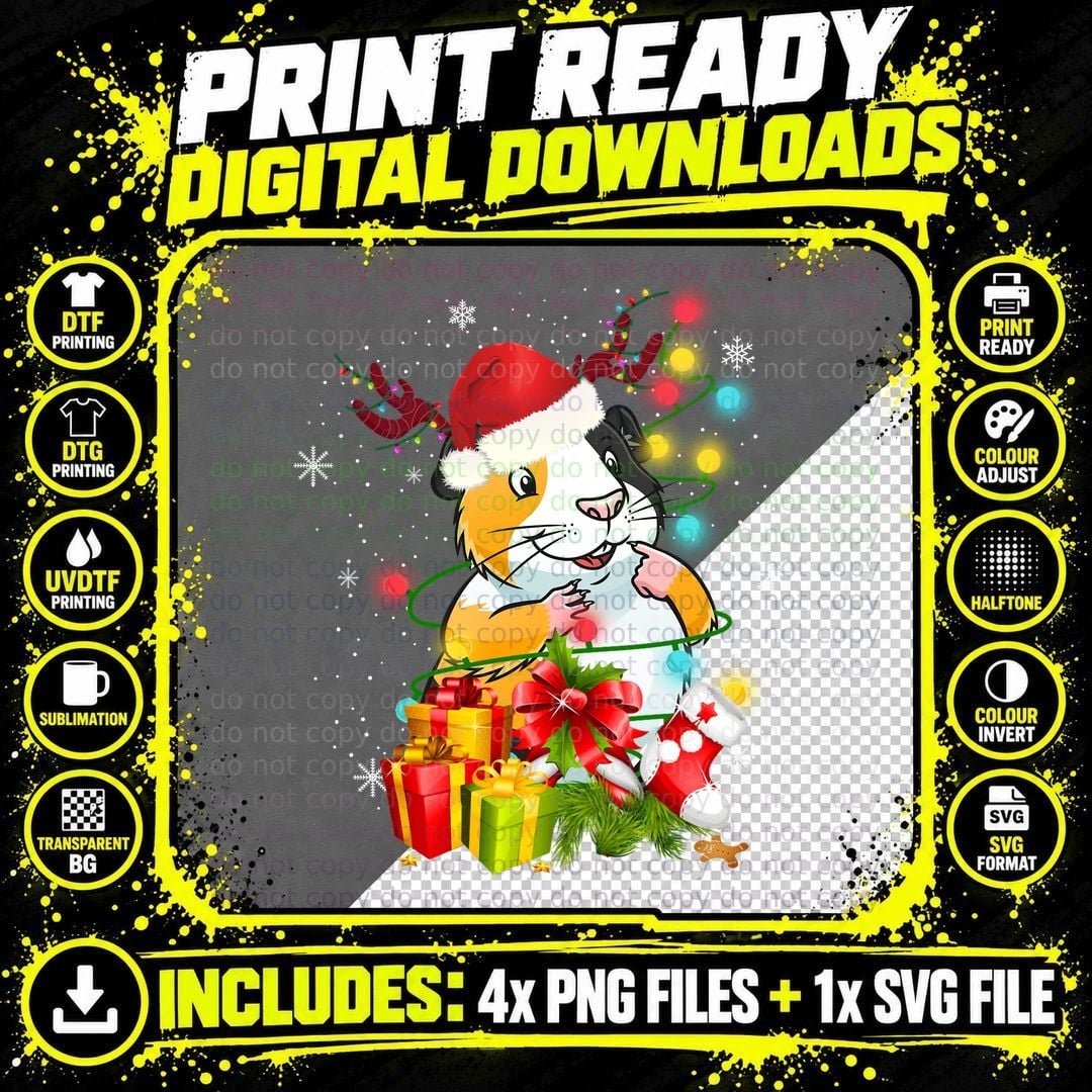Christmas Guinea Pig T-Shirt, Festive Holiday Design Png SVG Digital Bundle