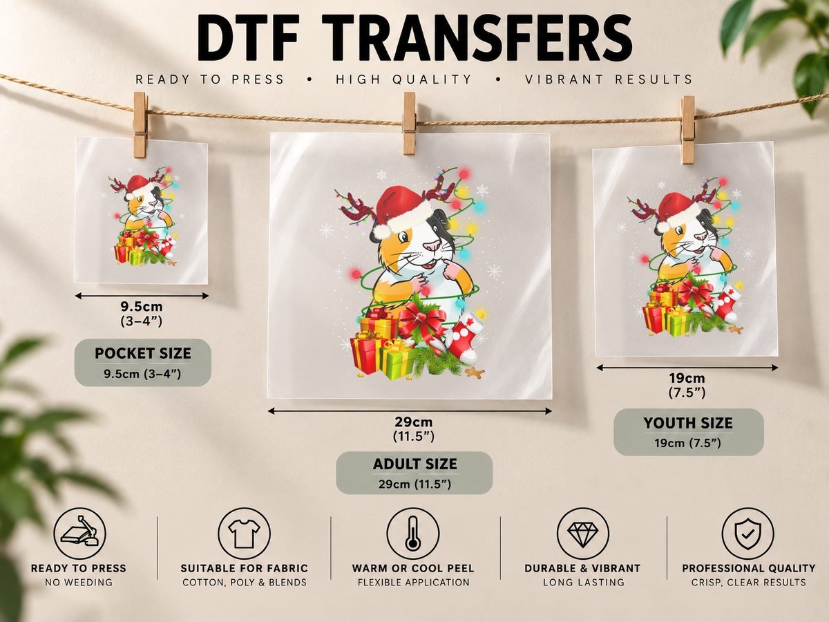 Christmas Guinea Pig, Festive Holiday Design, Pet Lover DTF Transfer Iron On