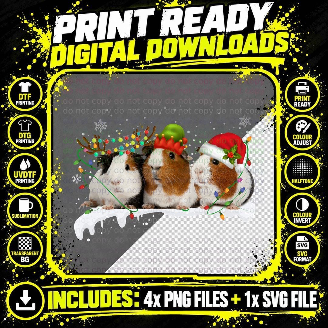 Christmas Guinea Pig T-Shirt, Festive Pet Lover Apparel Png SVG Digital Bundle
