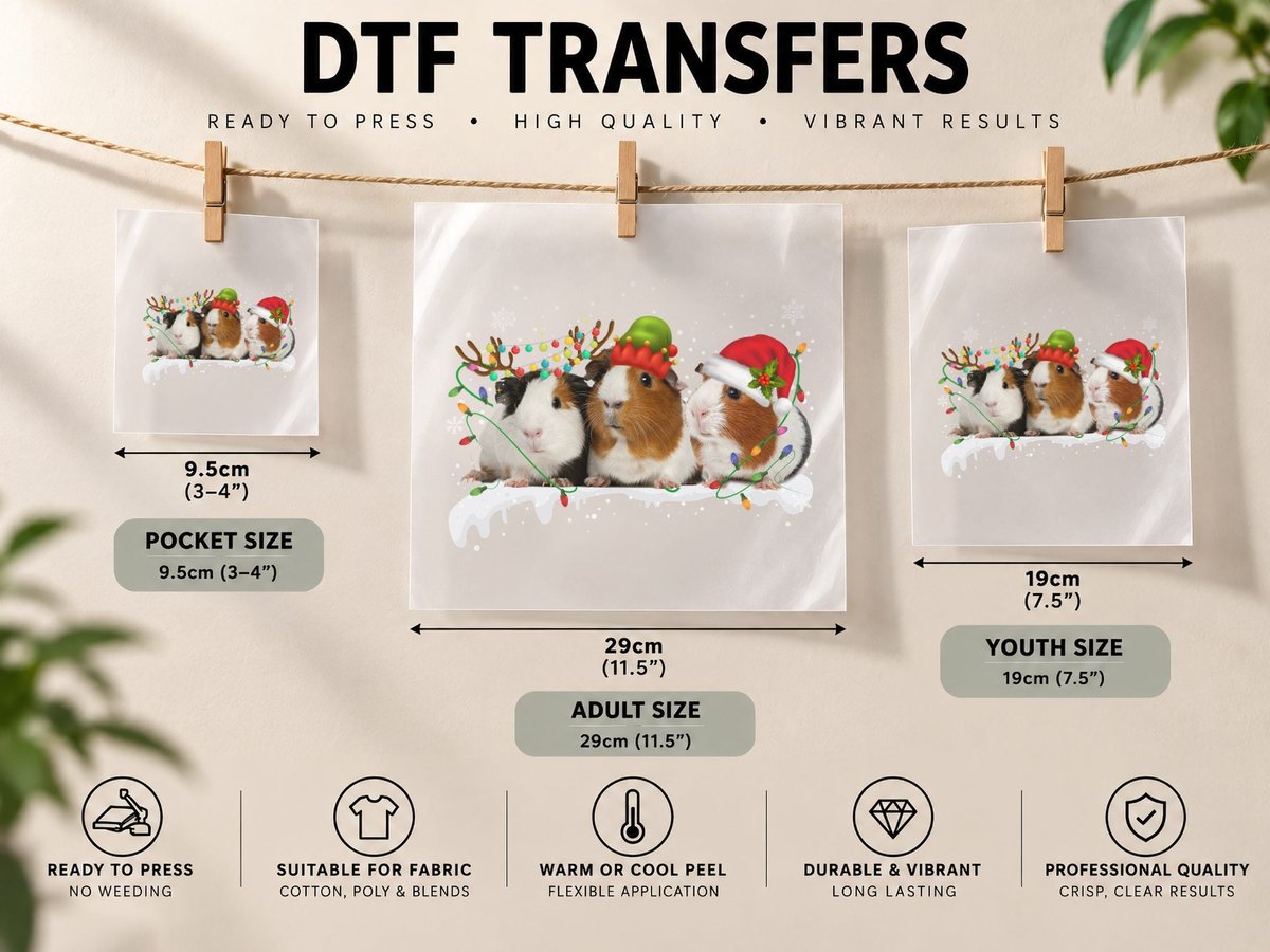 Christmas Guinea Pig, Festive Pet Lover, Holiday Gift Idea DTF Transfer Iron On