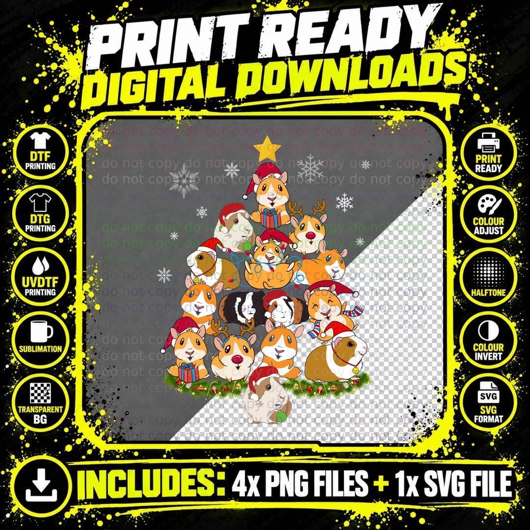 Christmas Guinea Pig T-Shirt, Festive Pet Print Png SVG Digital Bundle