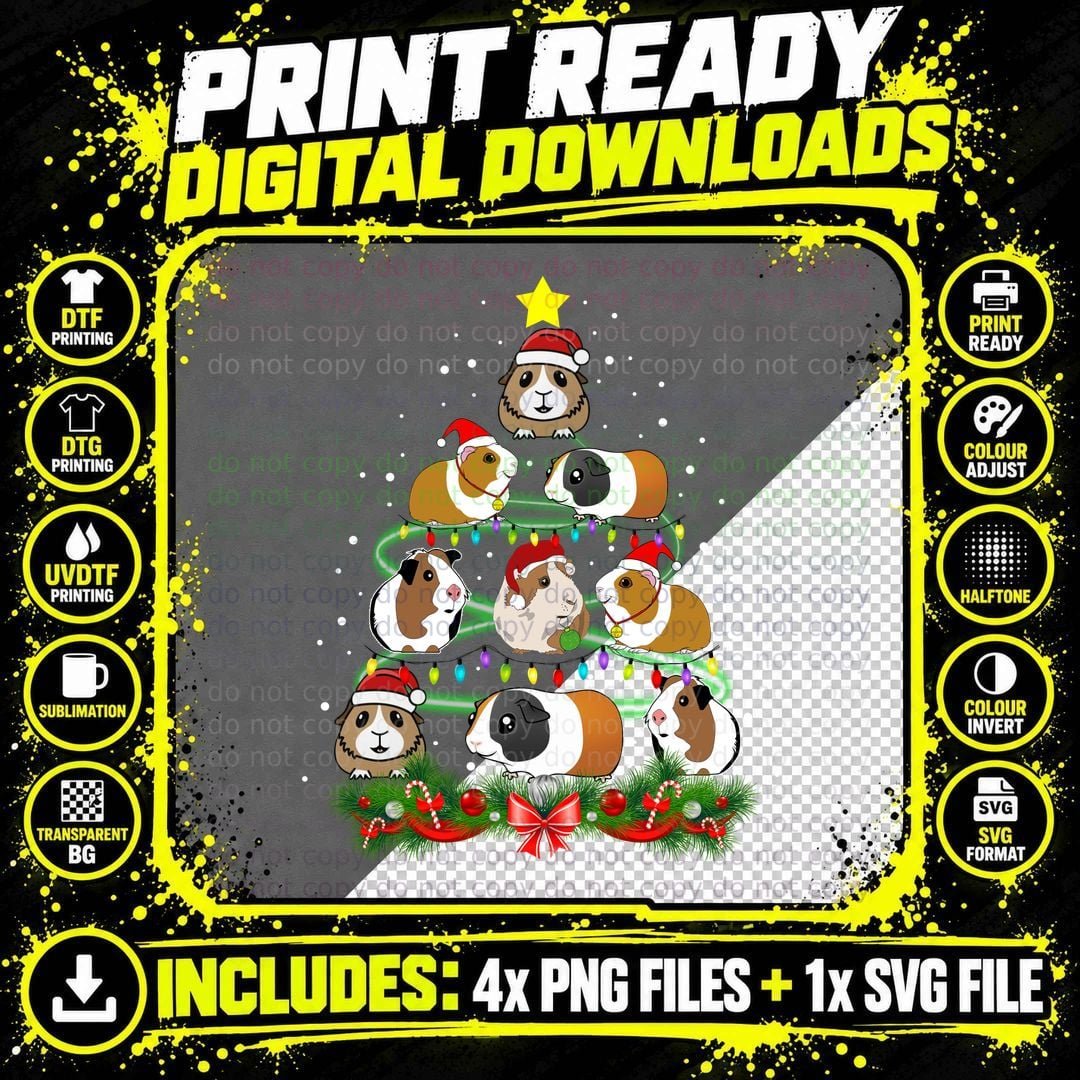 Christmas Guinea Pig T-Shirt, Festive Pet Print Png SVG Digital Bundle
