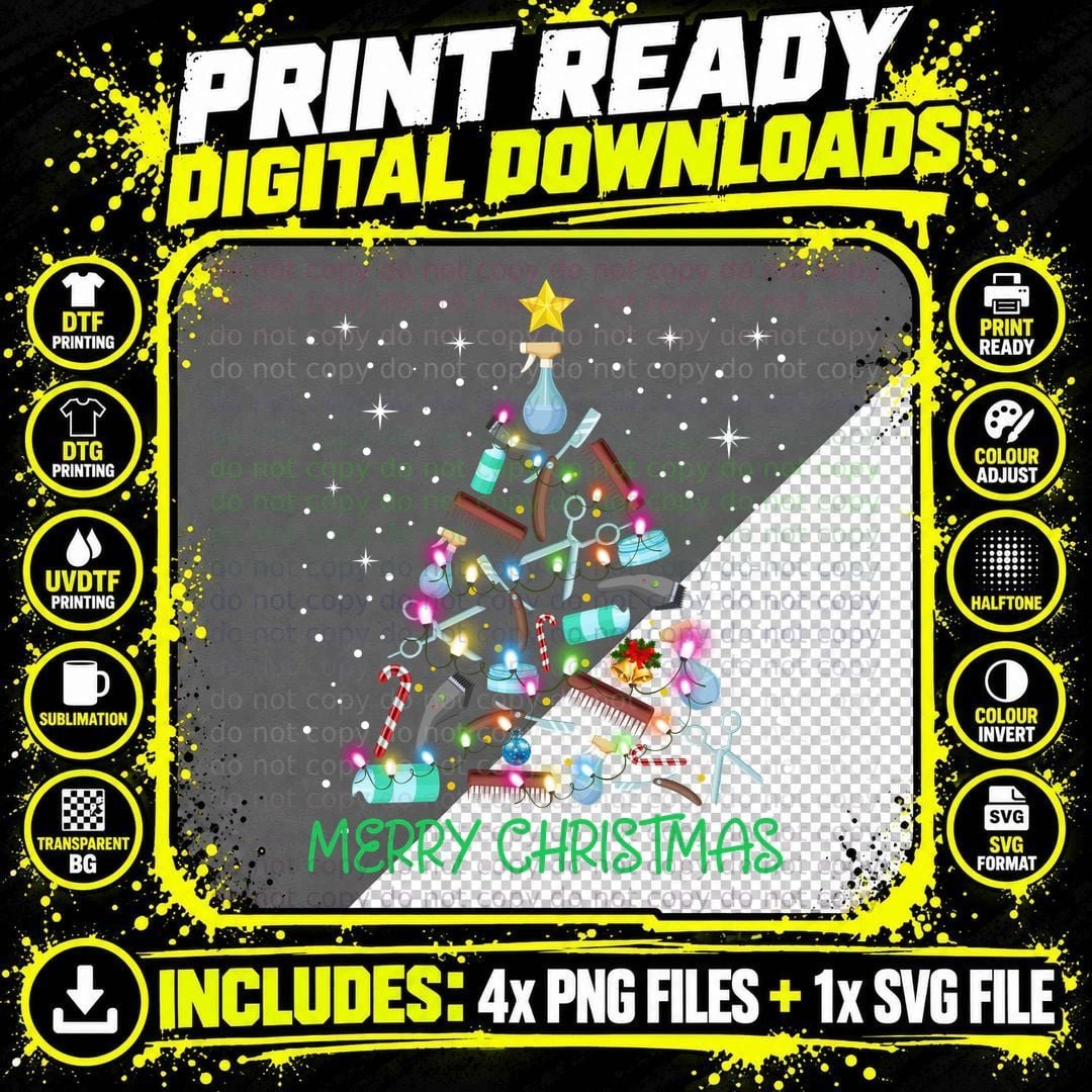 Christmas Hair Stylist T-Shirt, Holiday Hair Tools Png SVG Digital Bundle