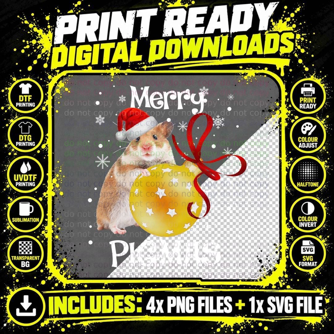 Christmas Hamster Ornament T-Shirt, Festive Animal Print Png SVG Digital Bundle