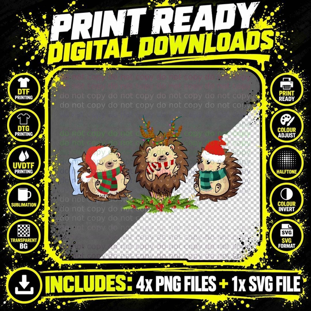 Christmas Hedgehog T-Shirt, Festive Holiday Theme Png SVG Digital Bundle