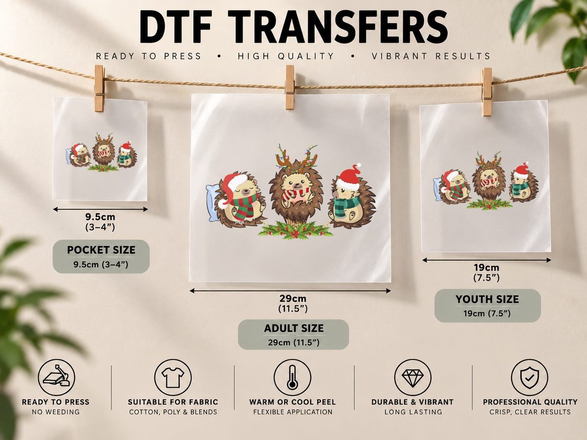 Christmas Hedgehog, Festive Holiday Theme, Pet Lover DTF Transfer Iron On