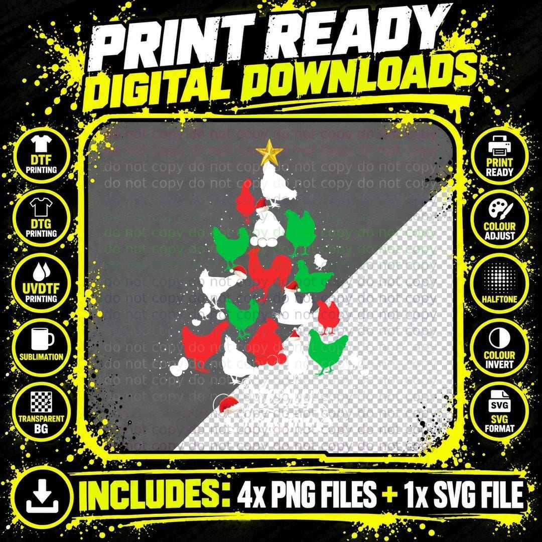 Christmas Hen Tree T-Shirt, Festive Holiday Print Png SVG Digital Bundle