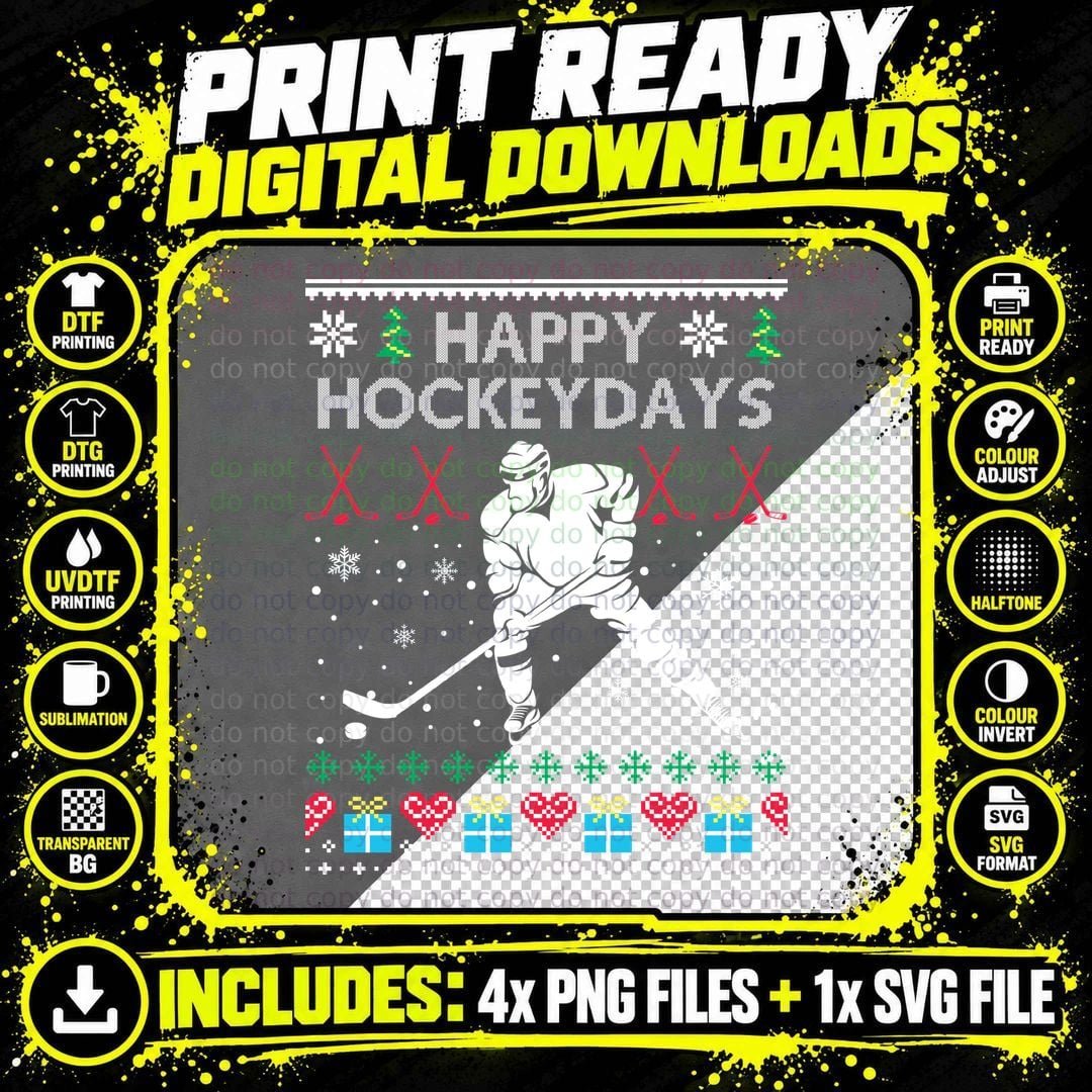 Christmas Hockey T-Shirt, Festive Sports Theme Png SVG Digital Bundle