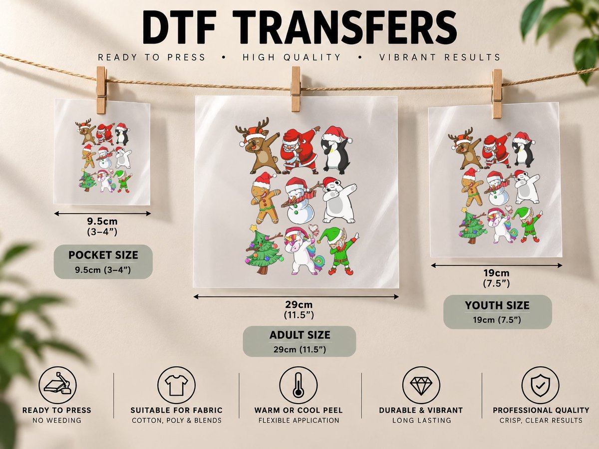 Christmas Holiday Characters, Festive Xmas Print DTF Transfer Iron On