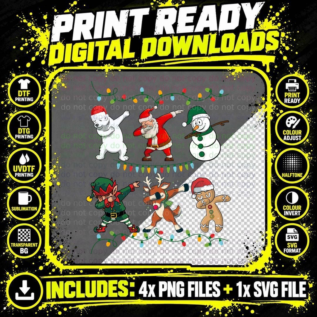 Christmas Holiday Dabbing Characters T-Shirt Png SVG Digital Bundle