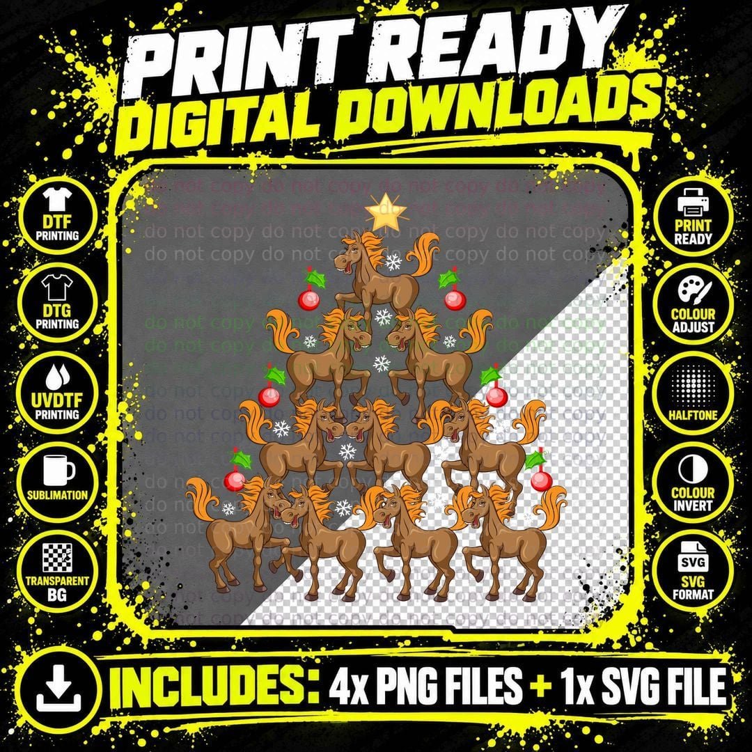 Christmas Horse Pyramid T-Shirt, Festive Holiday Design Png SVG Digital Bundle