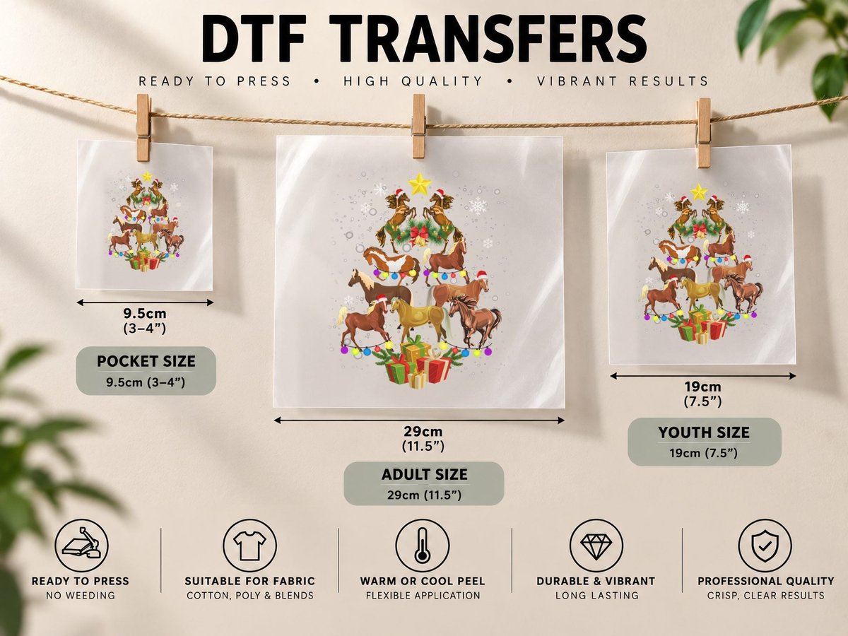 Christmas Horse, Festive Animal Print, Holiday Gift Idea DTF Transfer Iron On