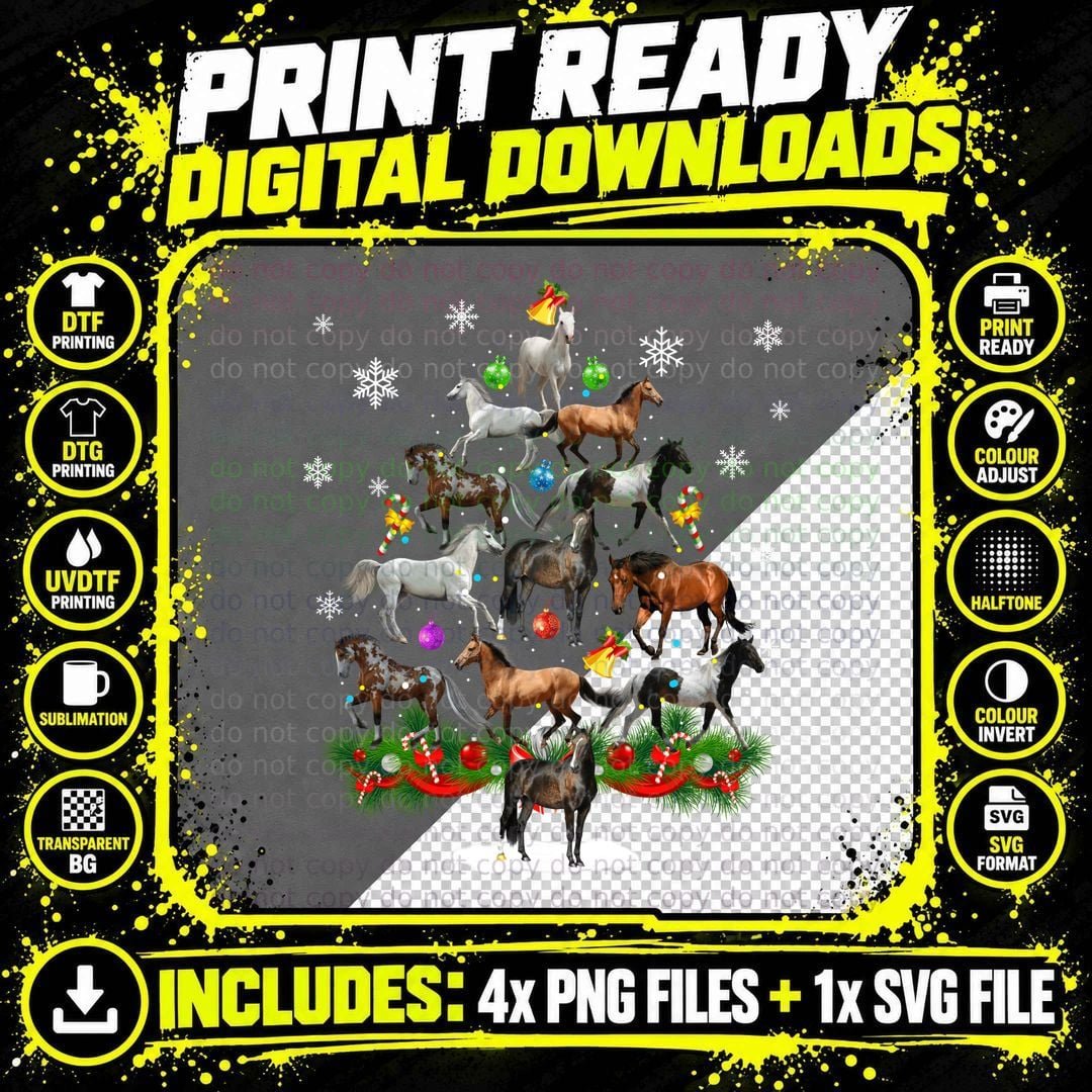 Christmas Horse T-Shirt, Festive Animal Print Png SVG Digital Bundle